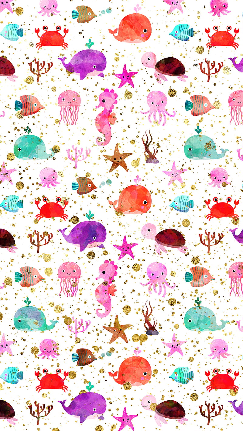A pattern of various sea creatures - Salmon