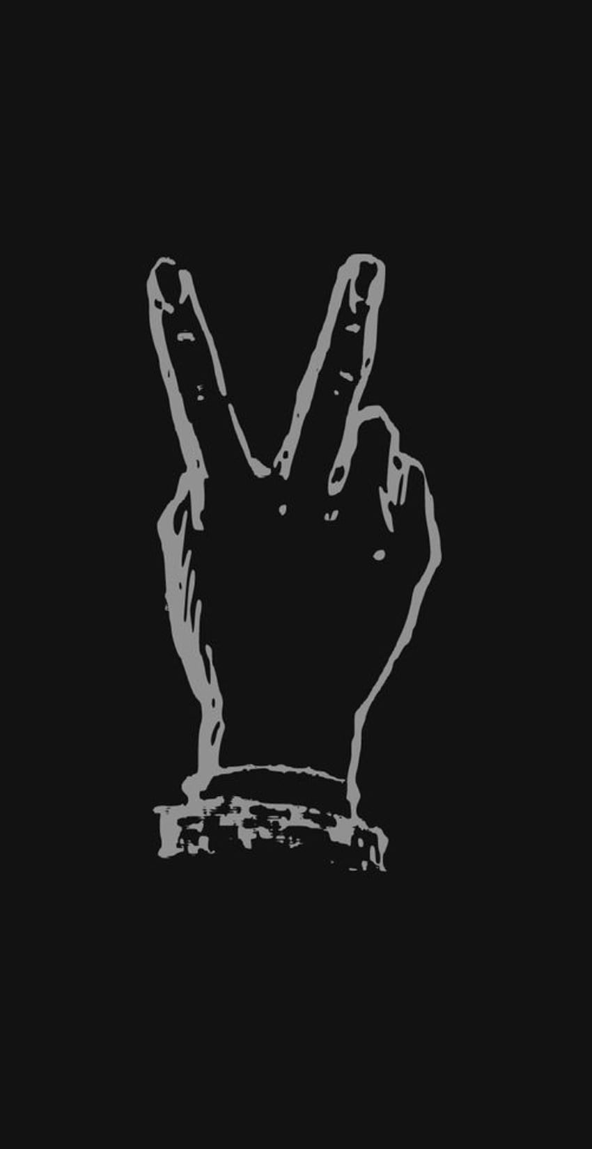 Black and white image of a hand making the peace sign - Peace