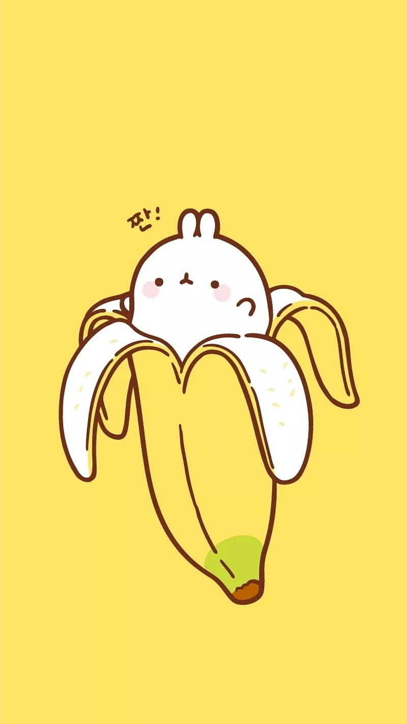 A cartoon bunny sleeping in a banana peel. - Banana
