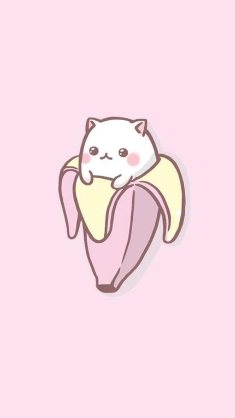 Banana cat, cats, cute, kawaii, pastel, pastel pink, pink, HD phone wallpaper