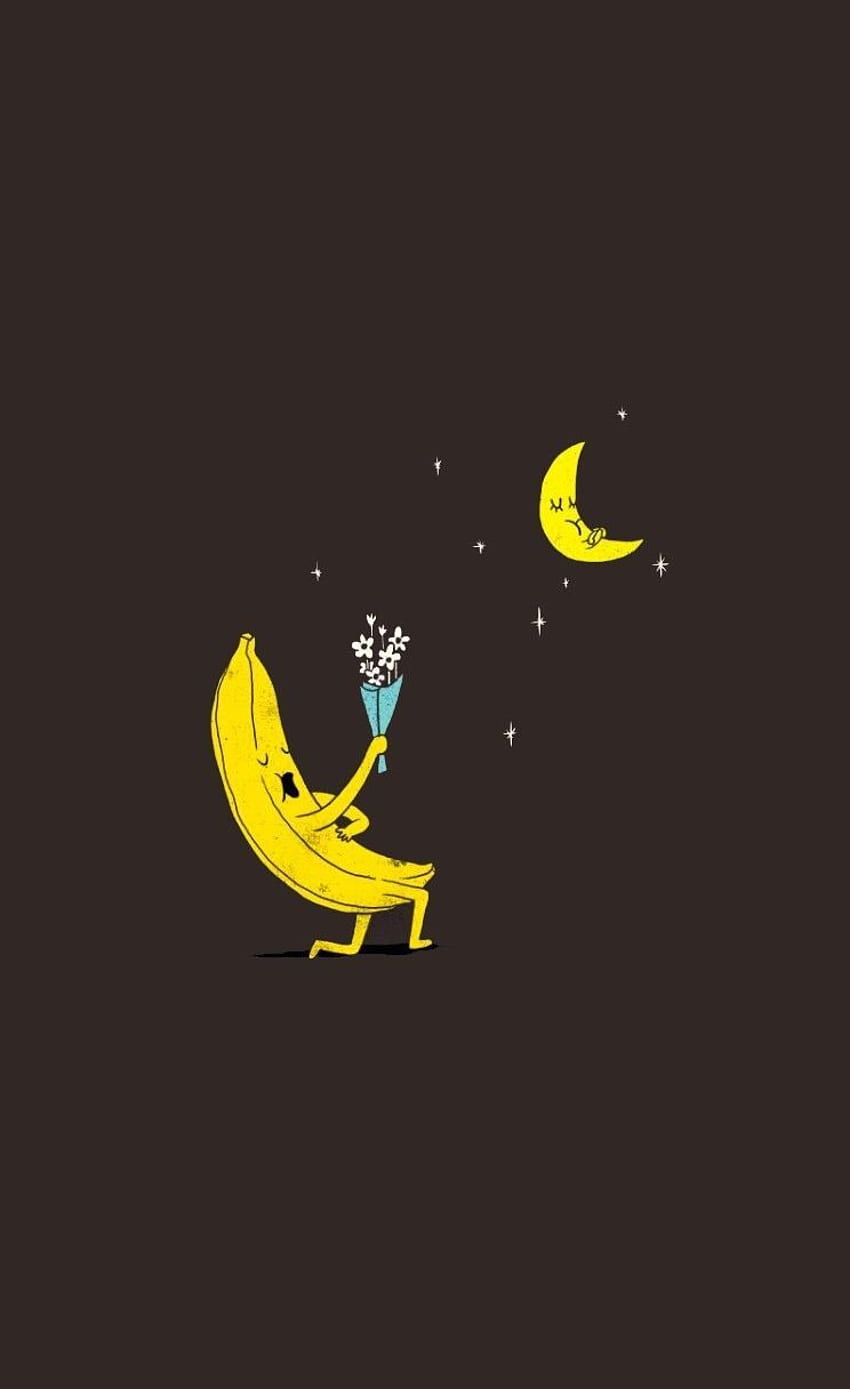 A banana holding a bouquet of flowers in front of the moon. - Banana