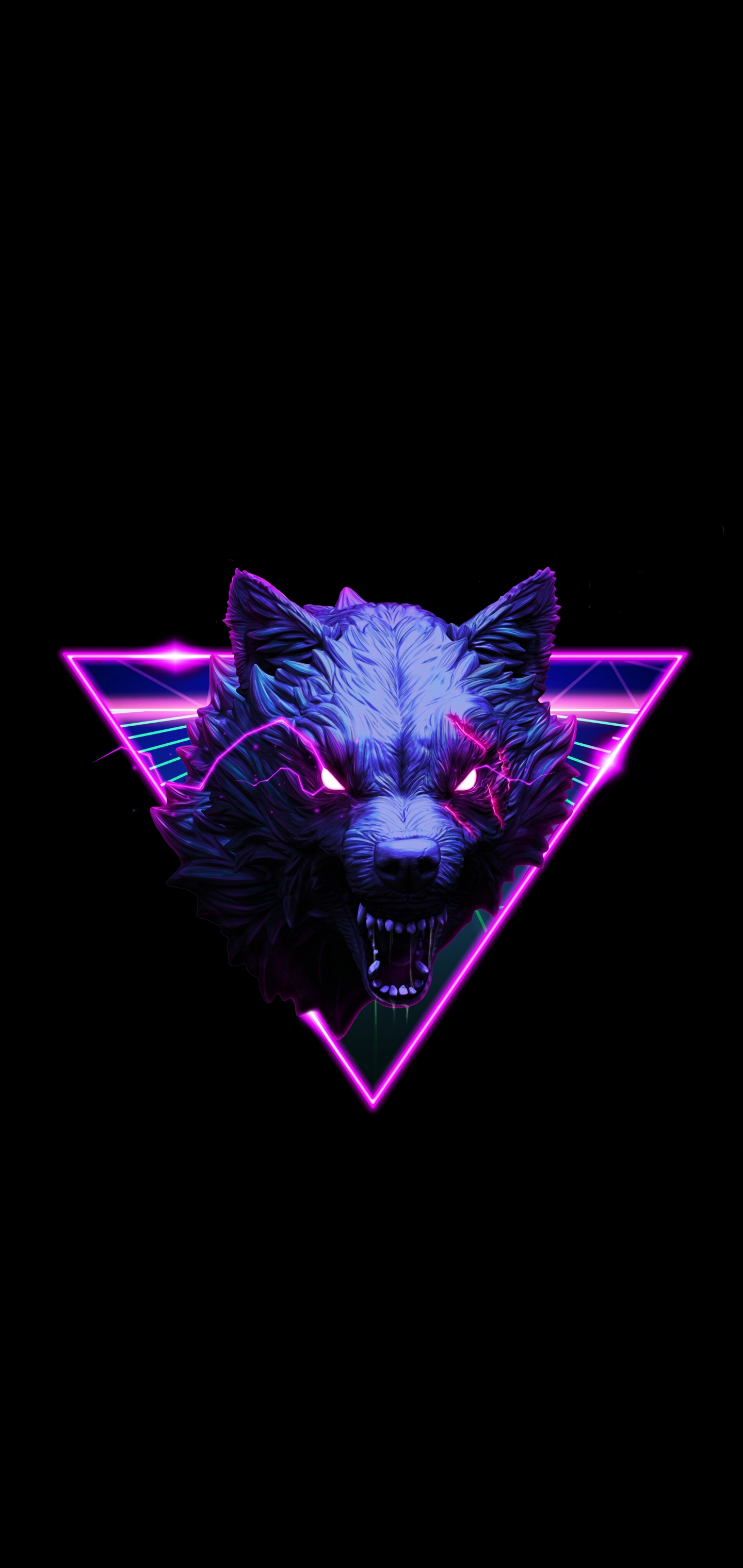 A wolf with neon eyes in the shape of triangle - Lion