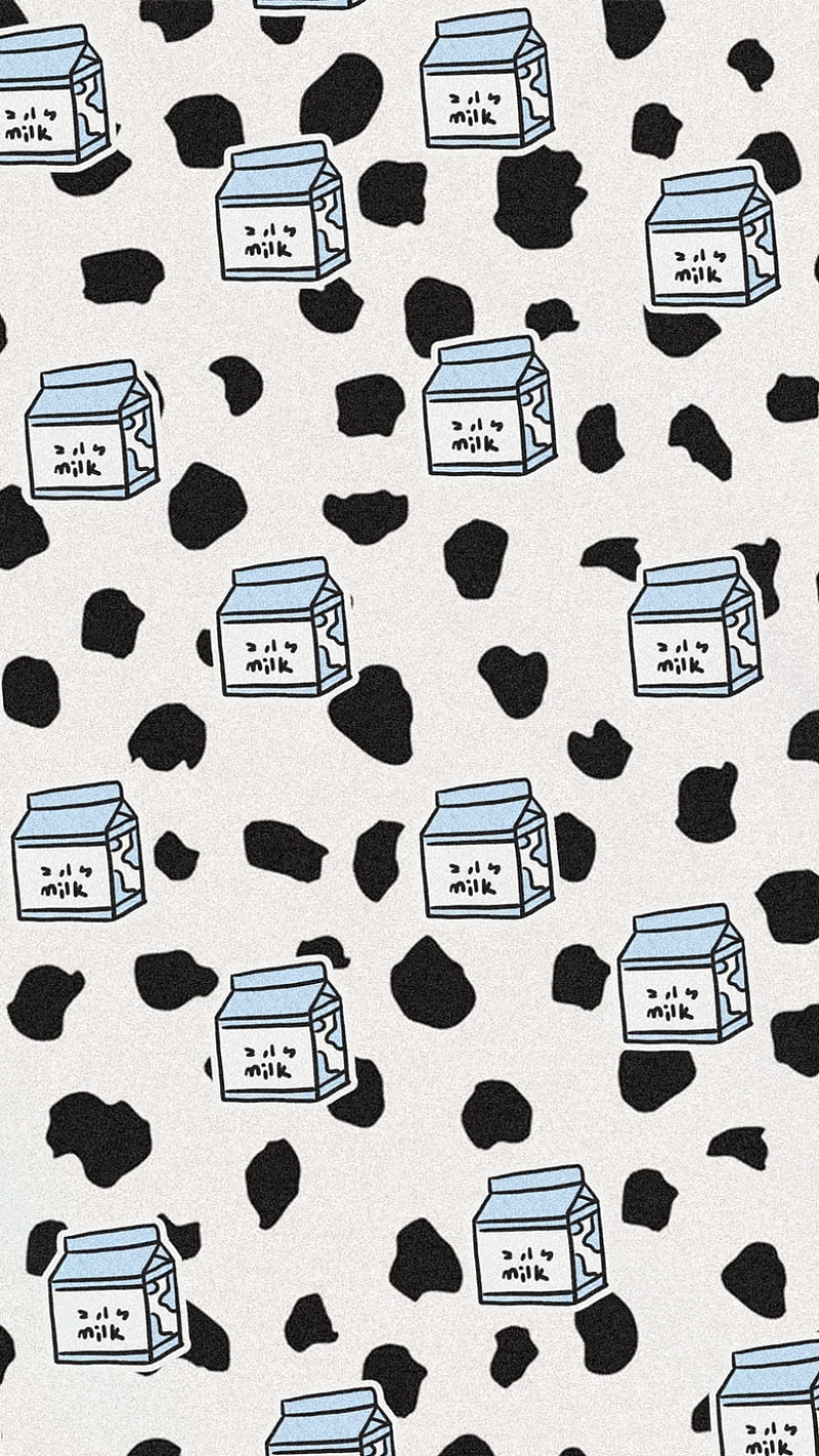 Aesthetic phone background of milk cartons on a cow print background - Milk