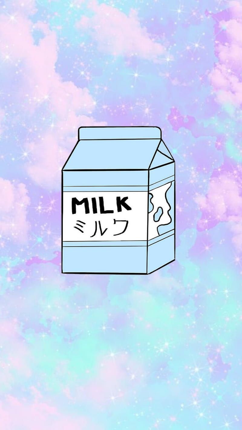 A milk carton on a galaxy background - Milk, kawaii