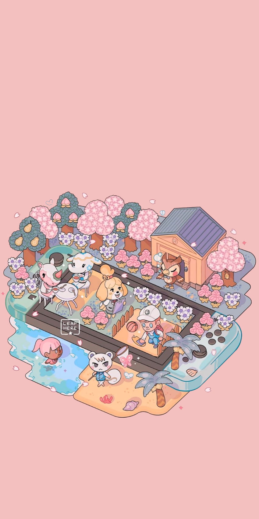Animal crossing phone wallpaper characters on a pink background - Milk