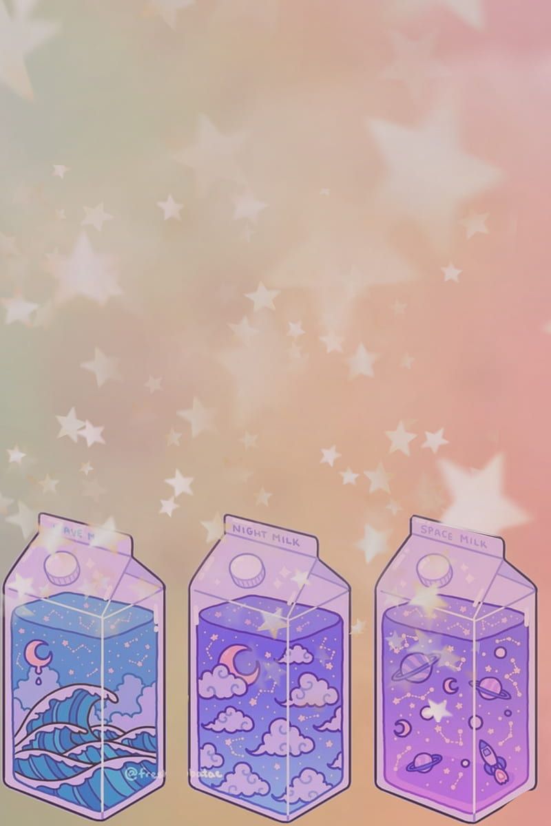 Aesthetic wallpaper of three milk cartons with galaxy designs on them - Milk