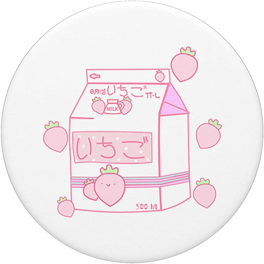 indie pink Aesthetic pastel anime Japanese strawberry Milk PopSockets Swappable PopGrip : Cell Phones & Accessories