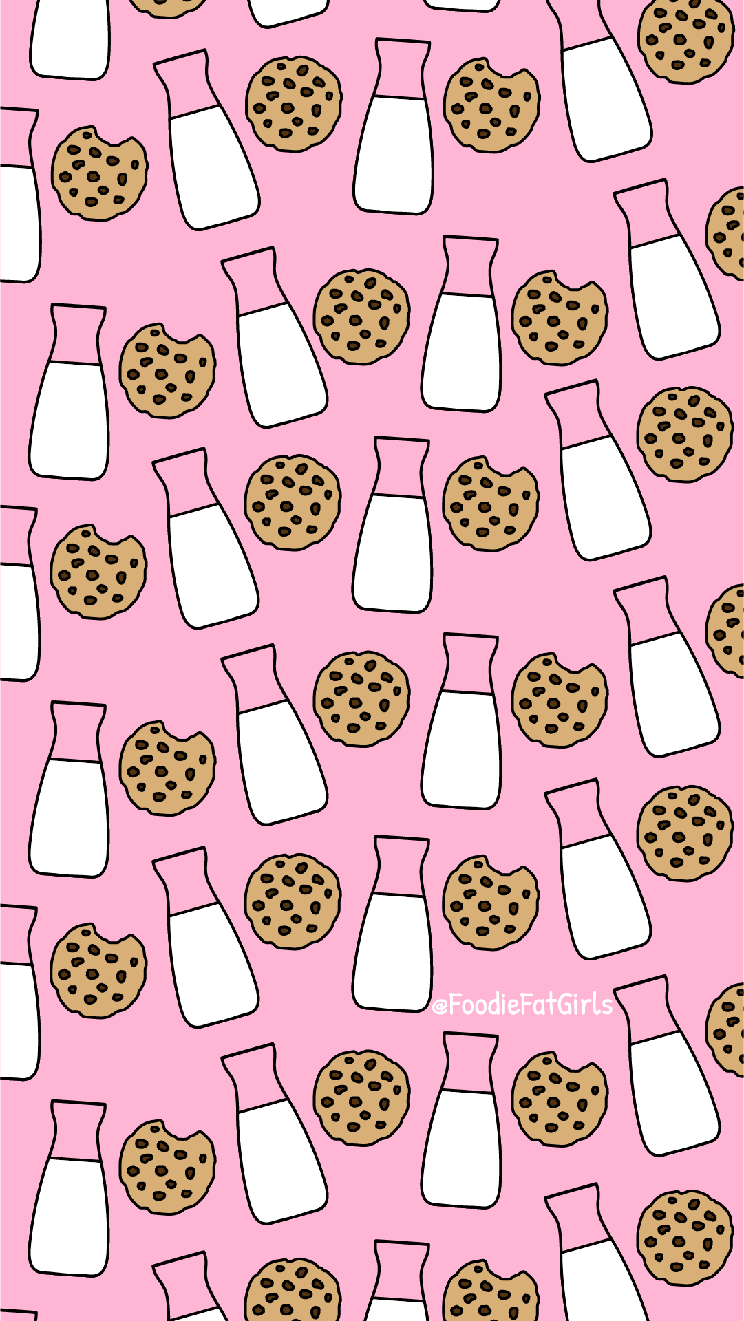 A pattern of cookies, milk and other items on pink background - Milk