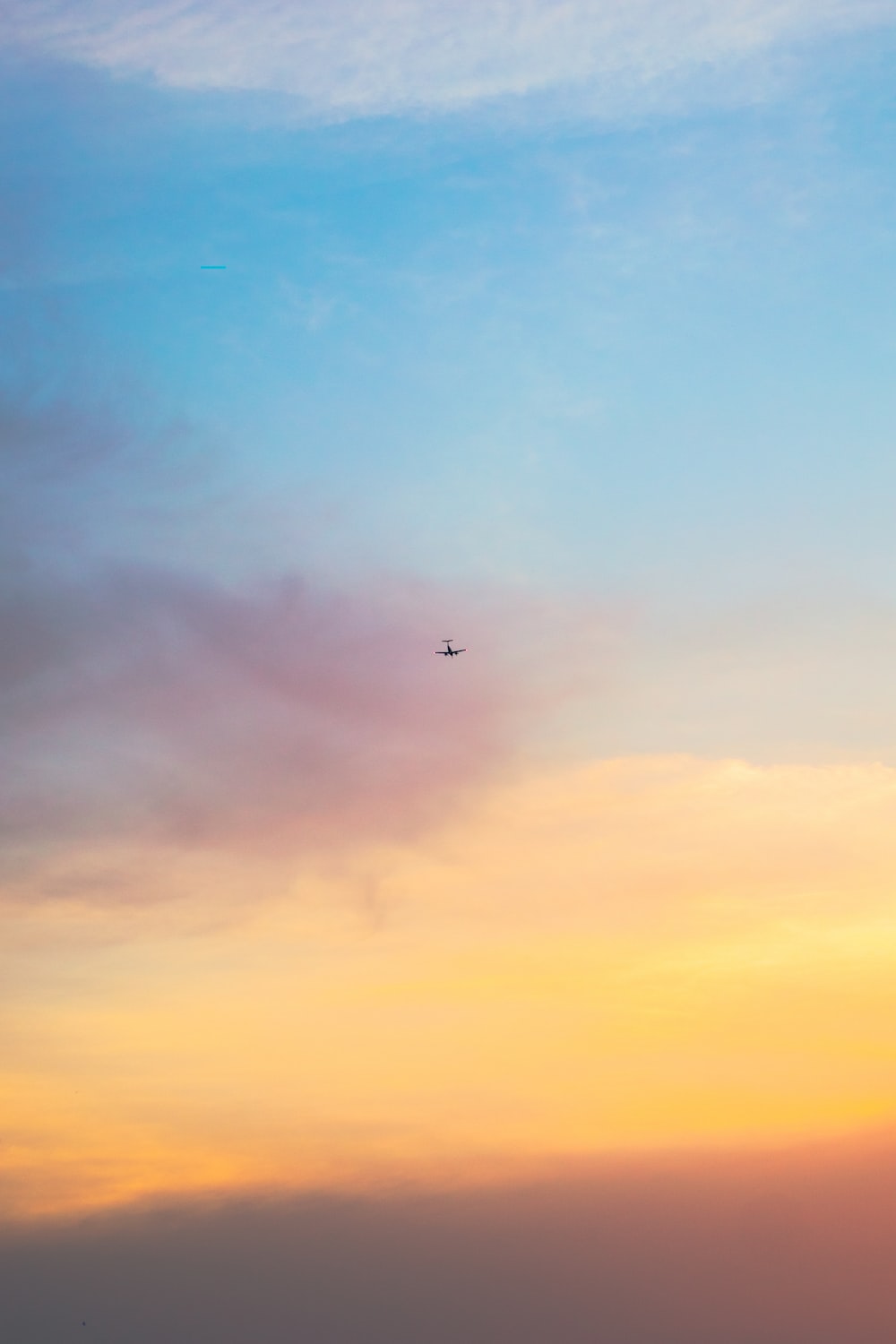 A plane flying in the sky during sunset - Motivational, sky