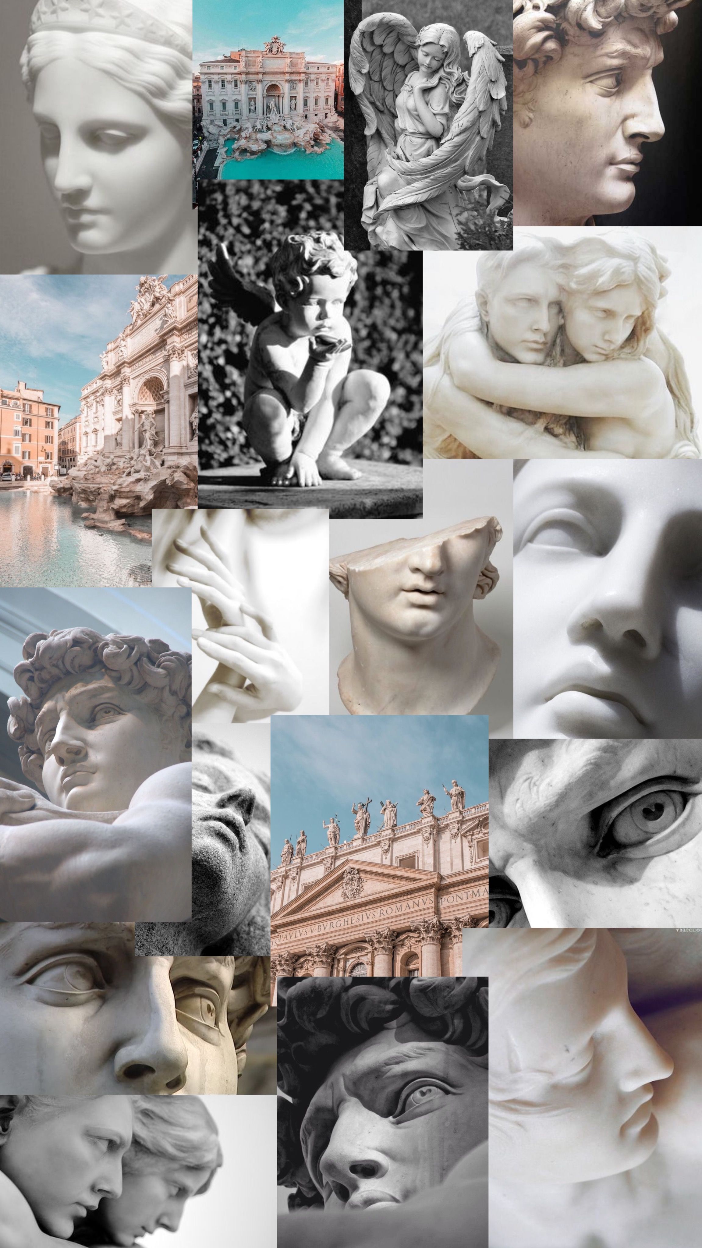 Aesthetic collage of marble statues, including the statue of David by Michelangelo. - Greek statue, Greek mythology, statue