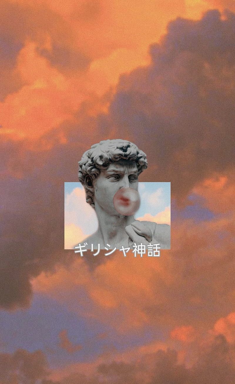 Aesthetic background with a sculpture of a man's head and clouds - Greek statue, Greek mythology, statue