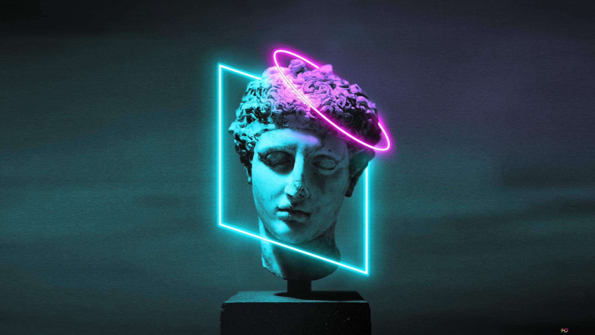 A neon light with an image of the statue - Greek statue