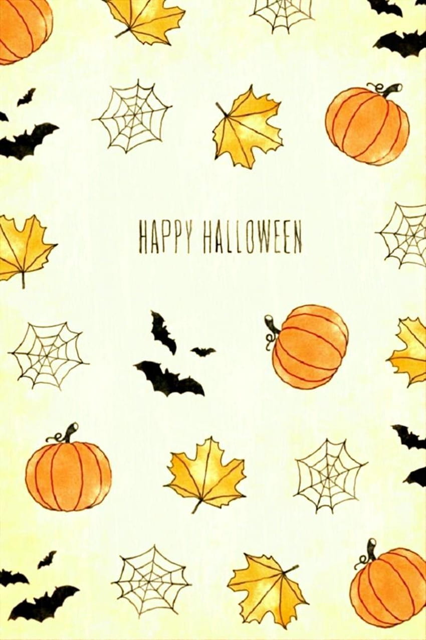 A watercolor halloween card with pumpkins, bats and spiders - Cute Halloween