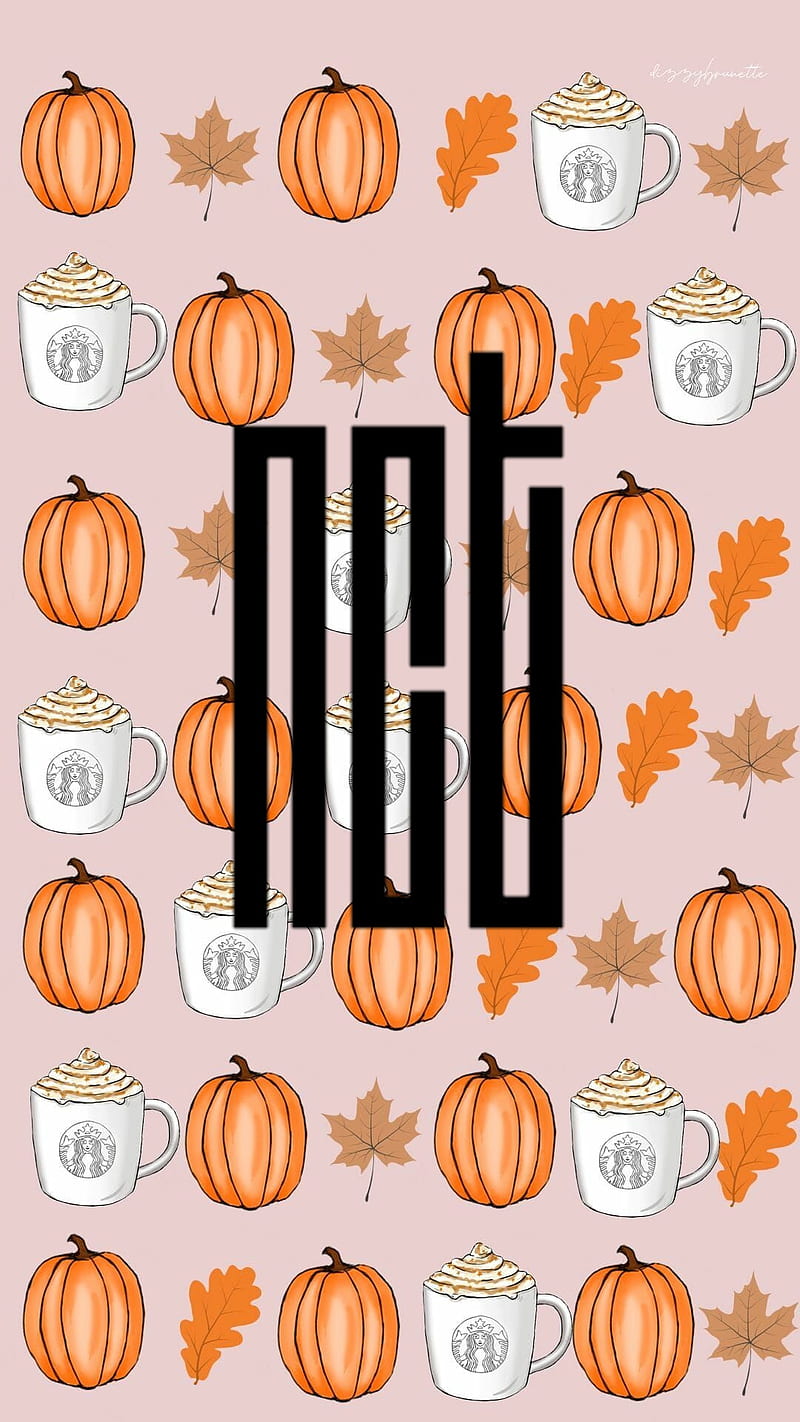Cute fall backgrounds, pink background, coffee cups, leaves, pumpkins - Cute Halloween