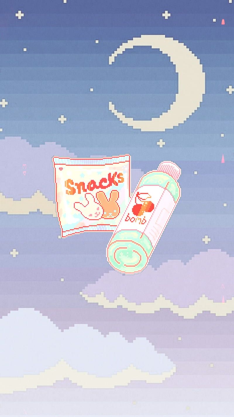 Aesthetic phone background of snacks and a tube of lotion - Pixel art