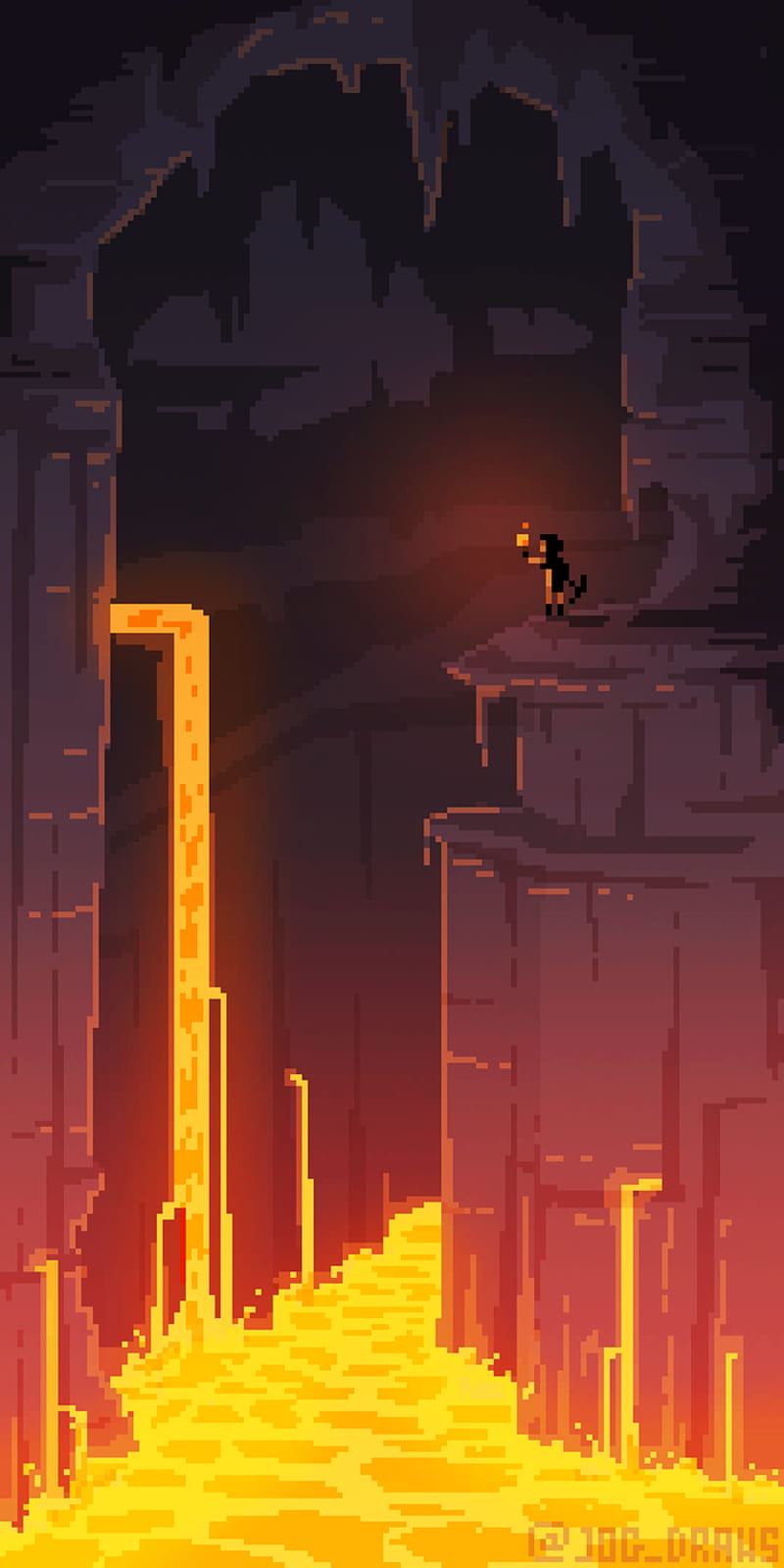 A dangerous adventure art of a (scorching hot) ravine I made!. Pixel art background, HD phone wallpaper