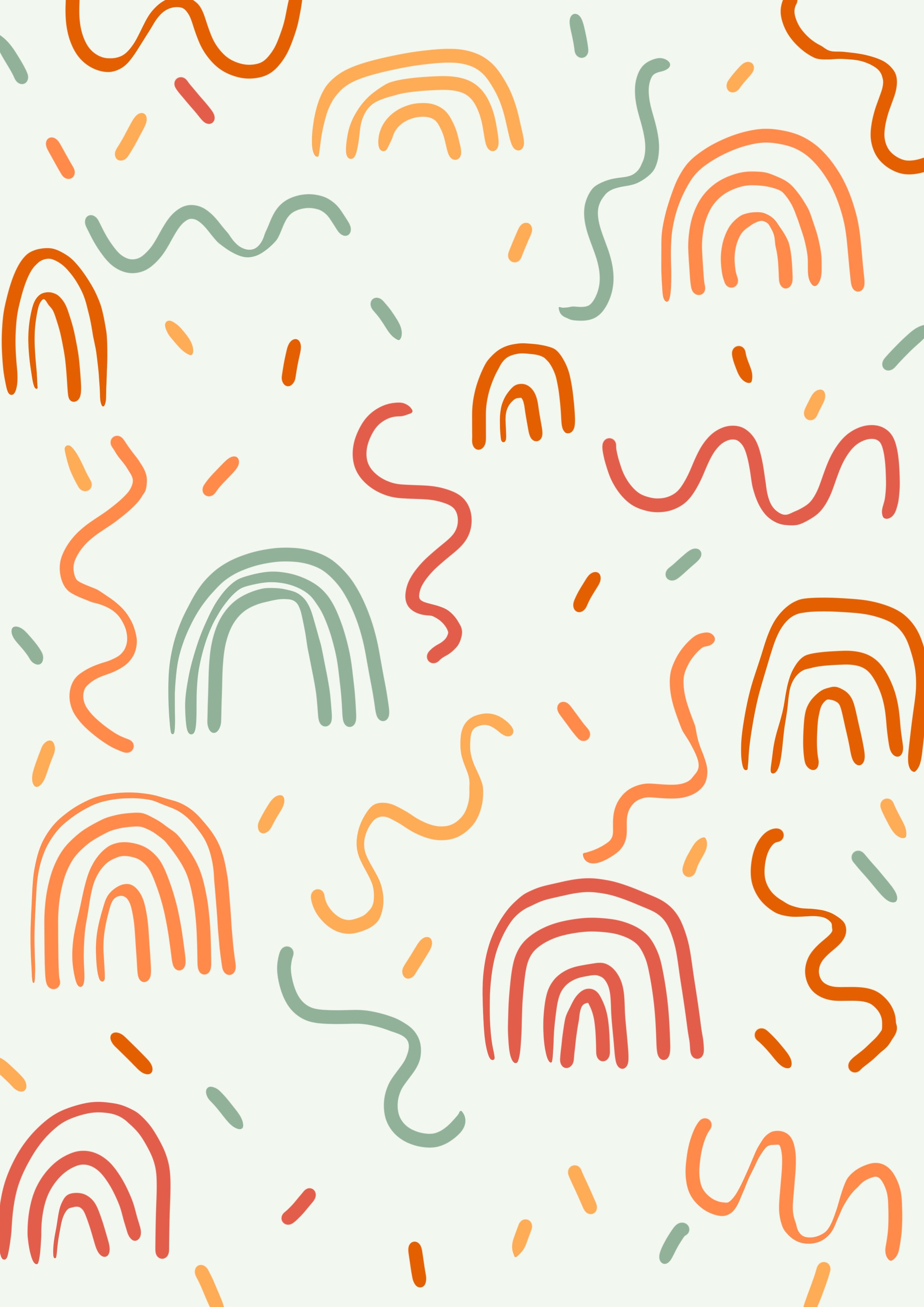 A pattern of rainbows and lines on white background - Pattern