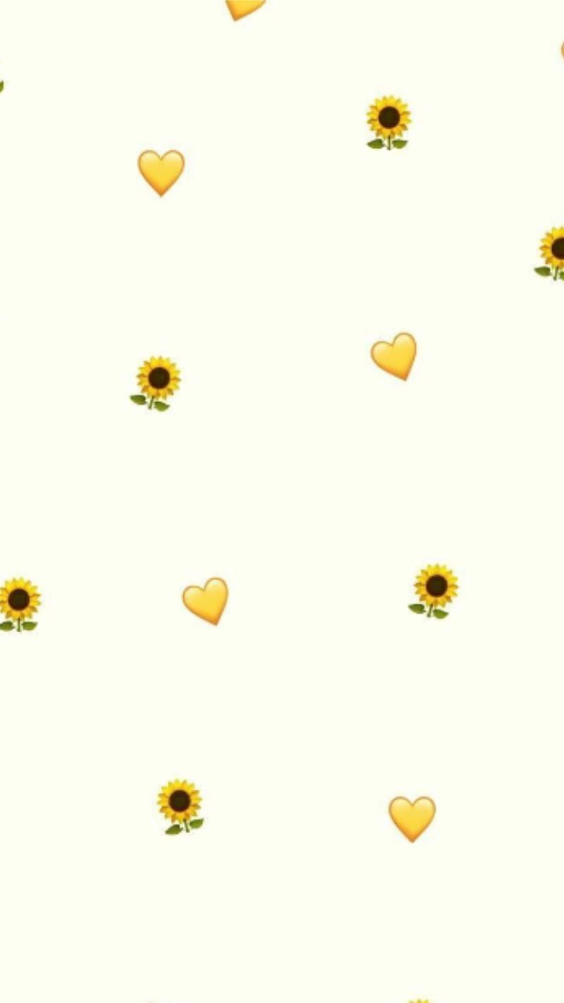 A yellow sunflower pattern with hearts - Pastel yellow, Emoji