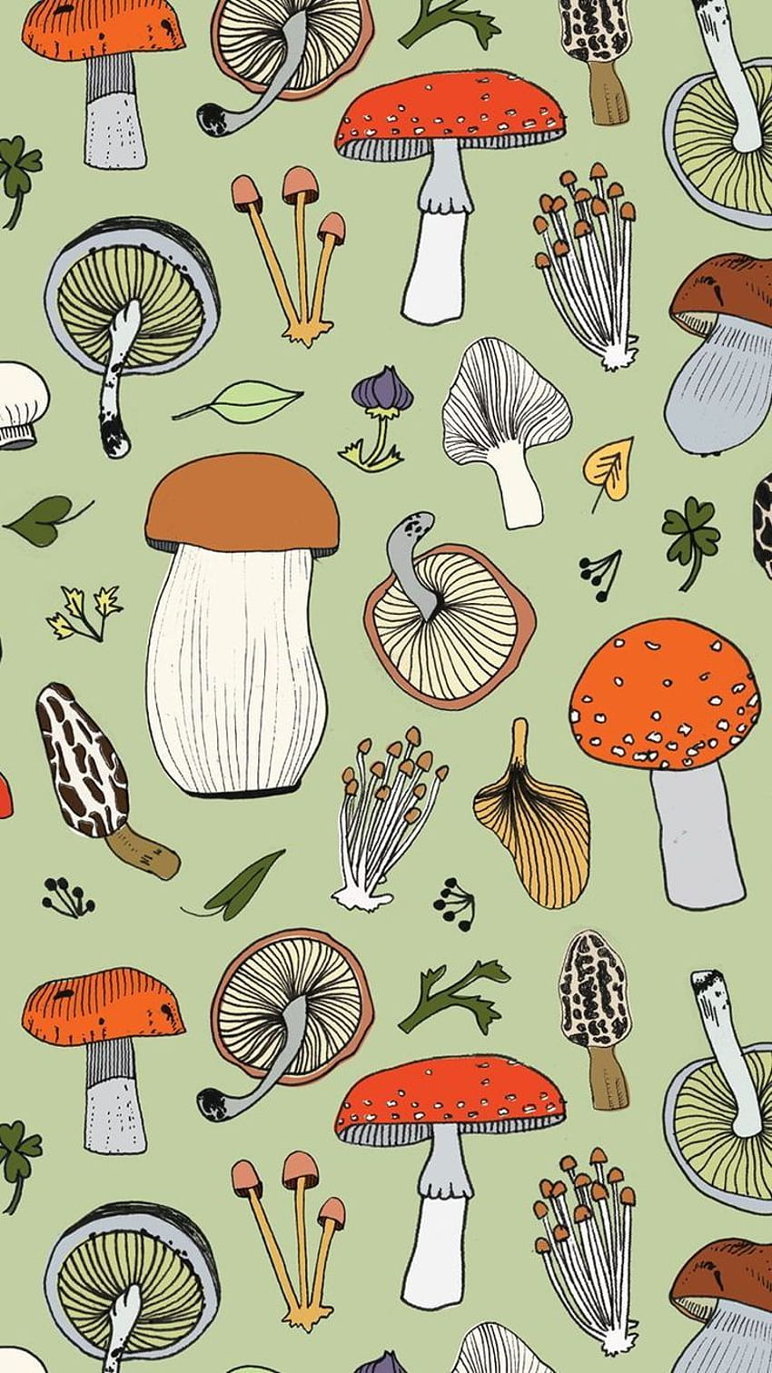 A pattern of mushrooms and leaves - Mushroom