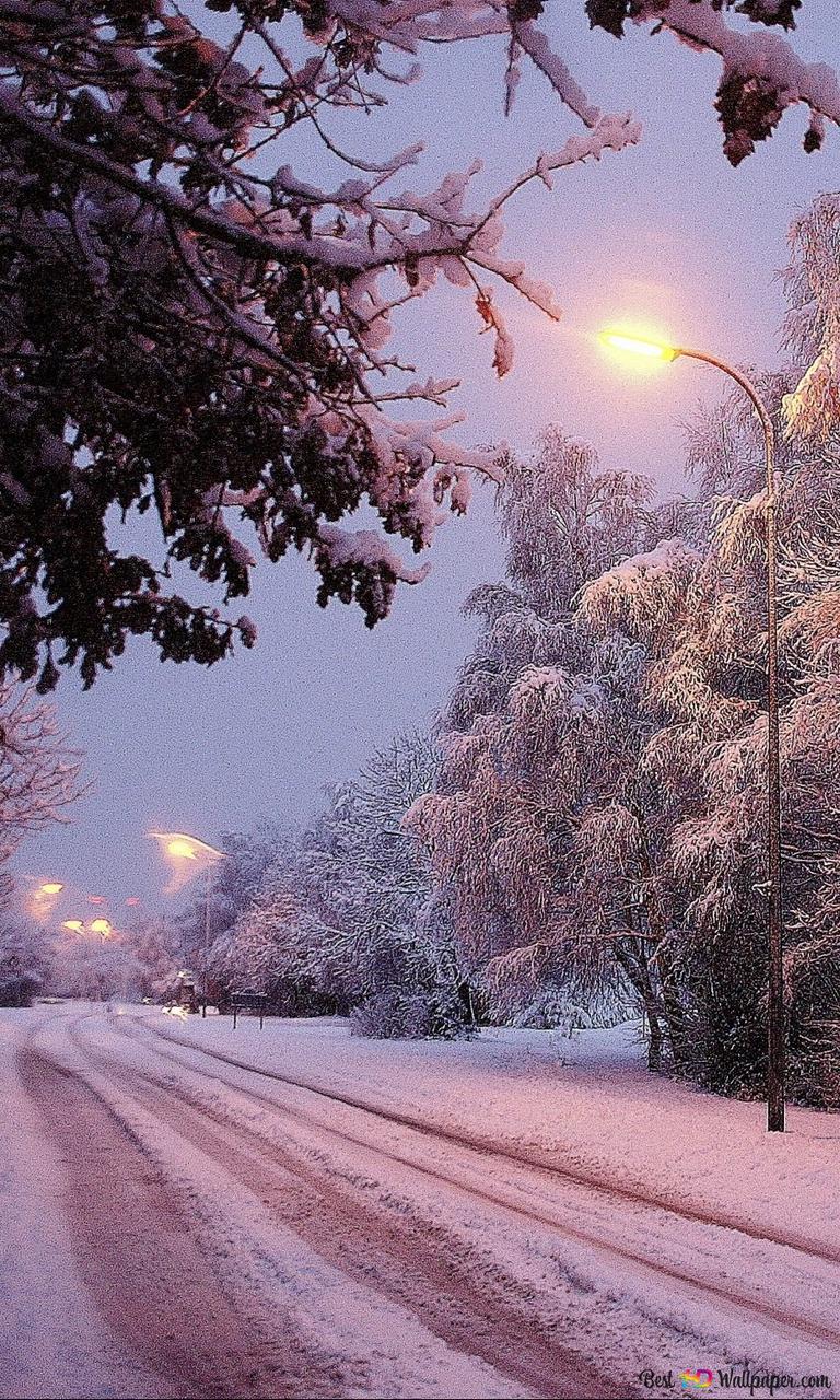 Winter road at twilight HD wallpaper download