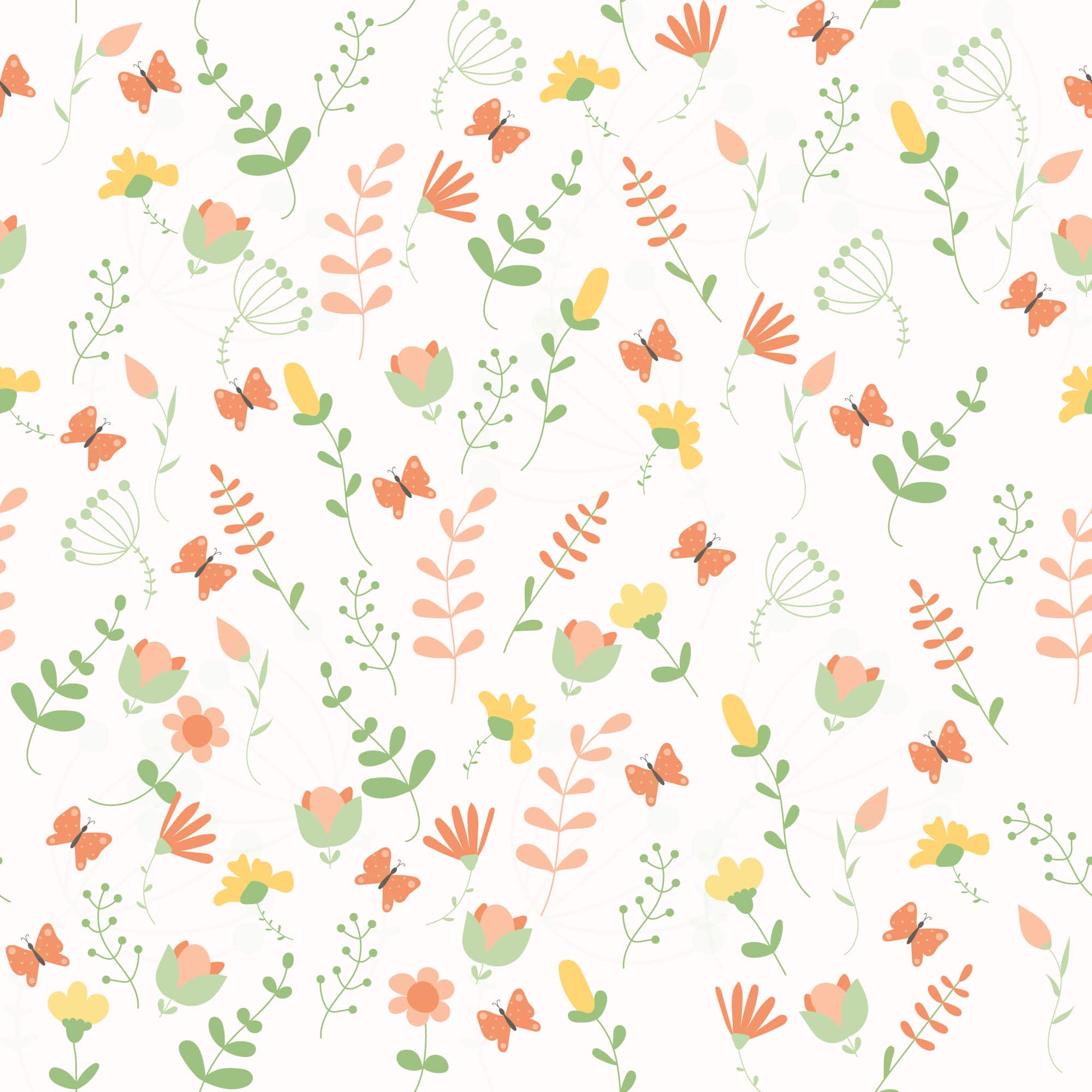 A pattern of flowers and leaves - Pastel orange