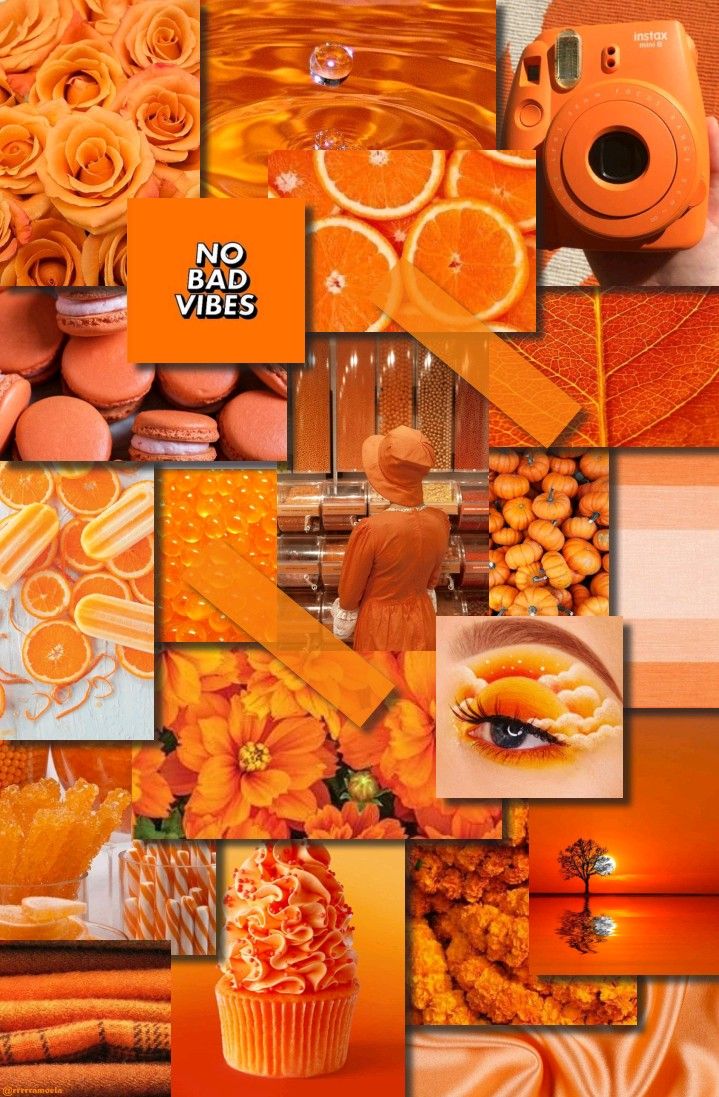 A collage of orange images with an image in the middle - Pastel orange