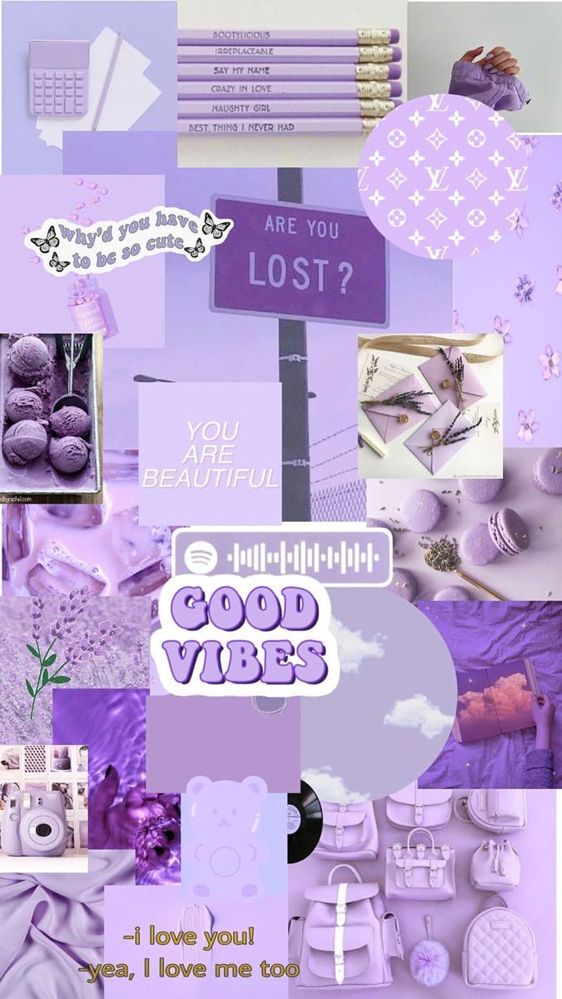 Pastel purple aesthetic collage. Light
