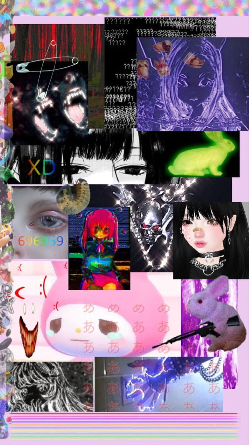 A collage of pictures with different colors - Webcore, weirdcore, traumacore