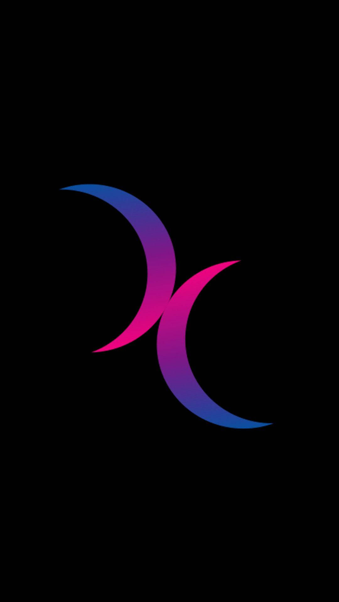 A purple and blue moon logo on black - Bisexual