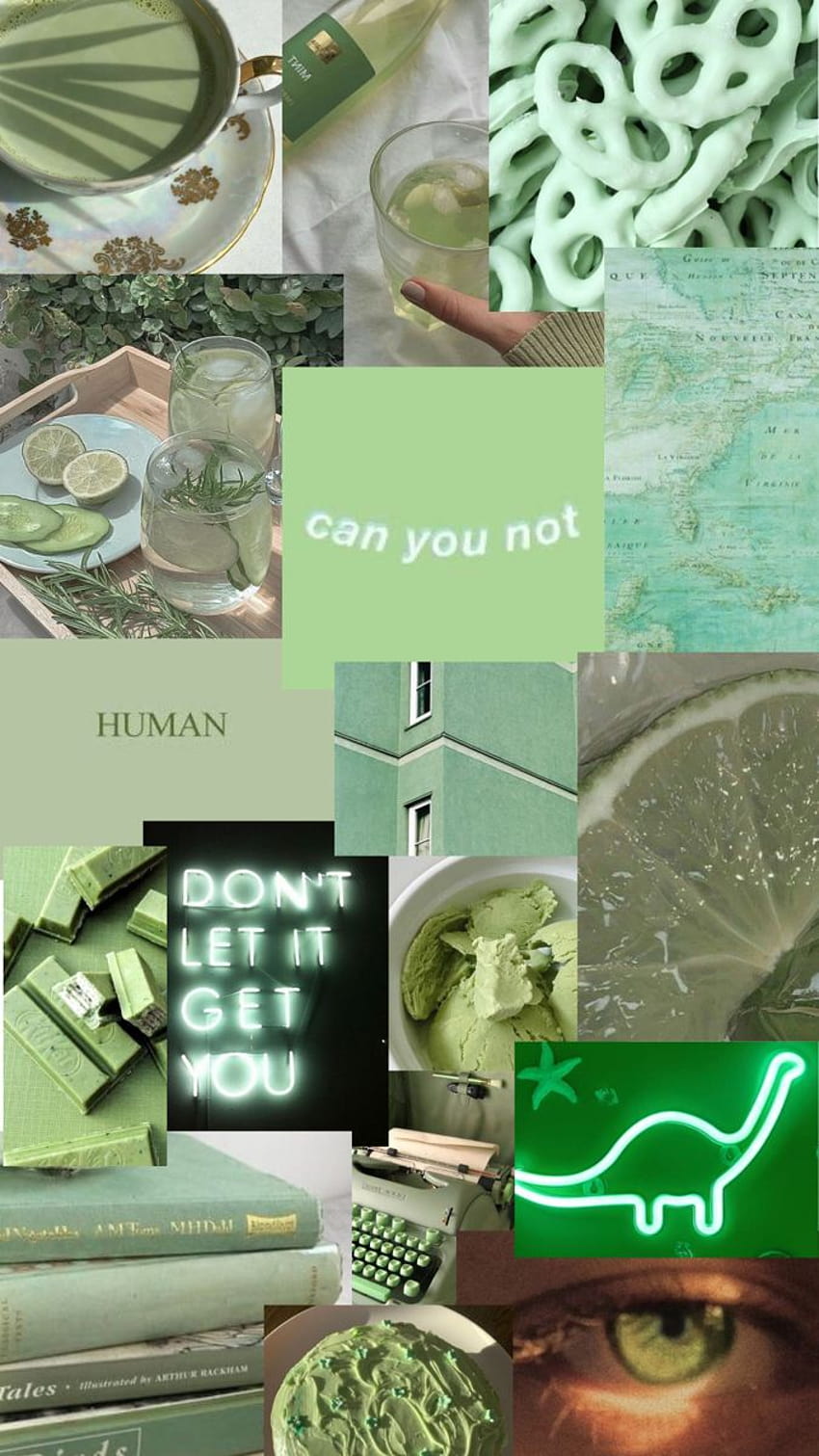 A collage of pictures with green and lime - Light green