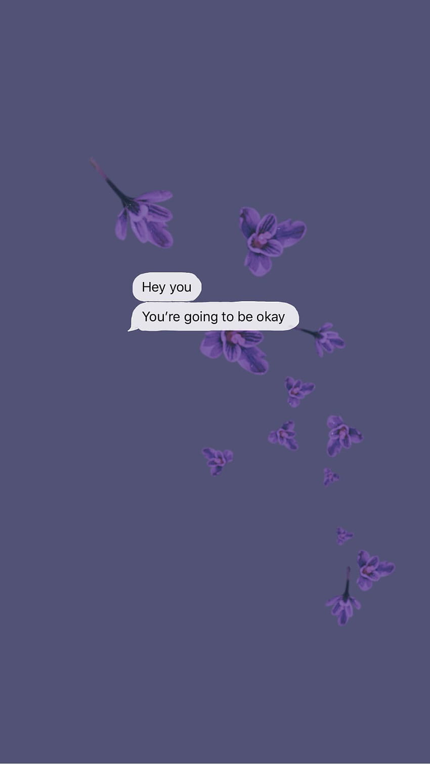 A purple phone background with a chat bubble that says 