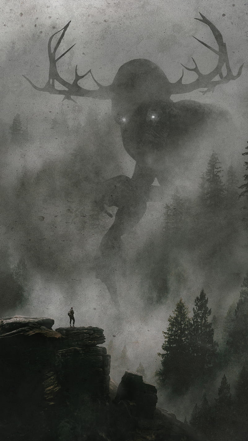 A man standing on the edge of some rocks in front - Foggy forest