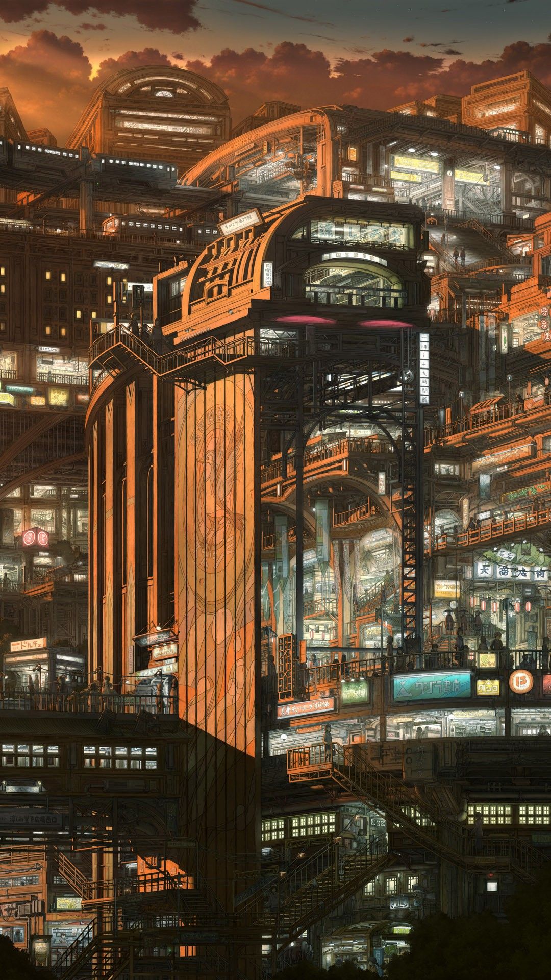 A city with many buildings and lights - Anime city