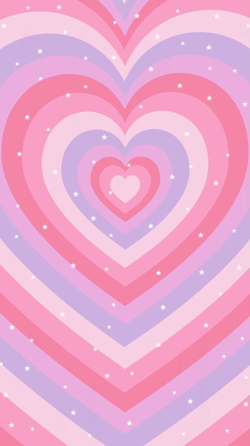 Aesthetic background with hearts and stars - Pink phone, pink heart