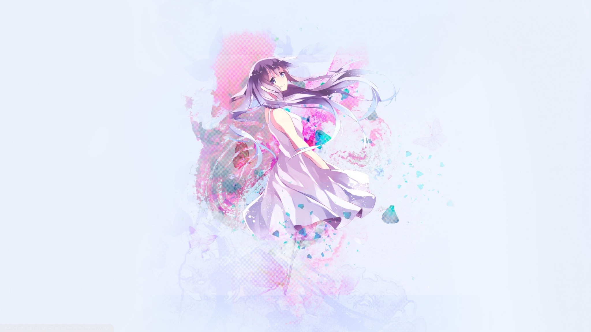 Wallpaper : drawing, illustration, anime girls, purple, original characters, pink, flower, petal, sketch, 2048x1152 px 2048x1152