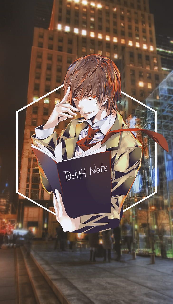 A man with anime style hair is holding up his book - Death Note