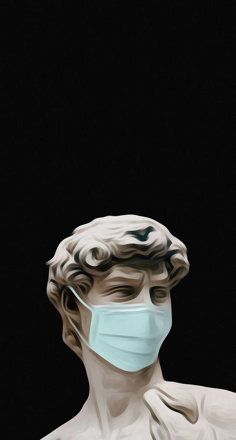 Statue with mask, estatua, greek, griegos, iphone, mascarilla, staue, virus, HD phone wallpaper