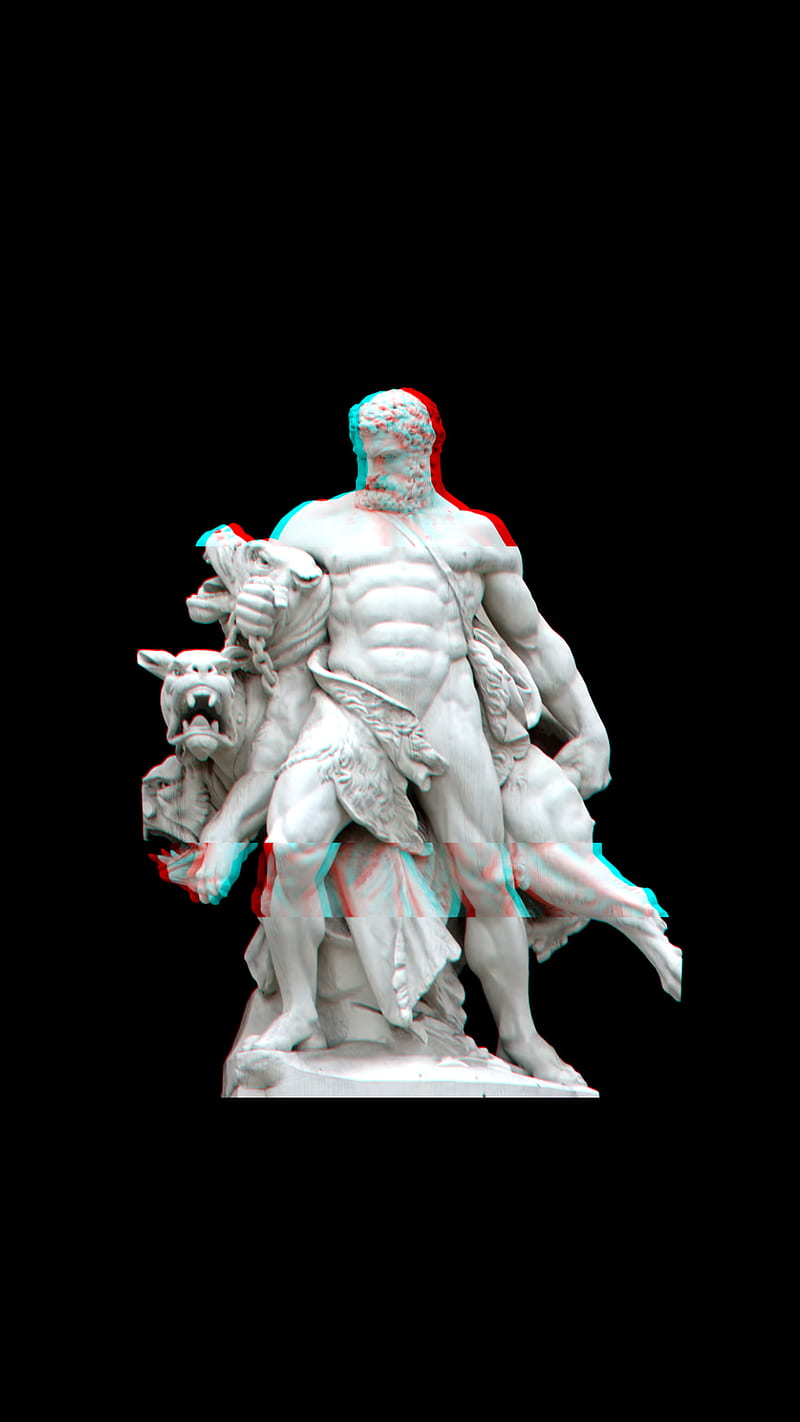 Glitched Hercules, aesthetic, cool, glitch, god, greek, marble, mythogy, rome, HD phone wallpaper