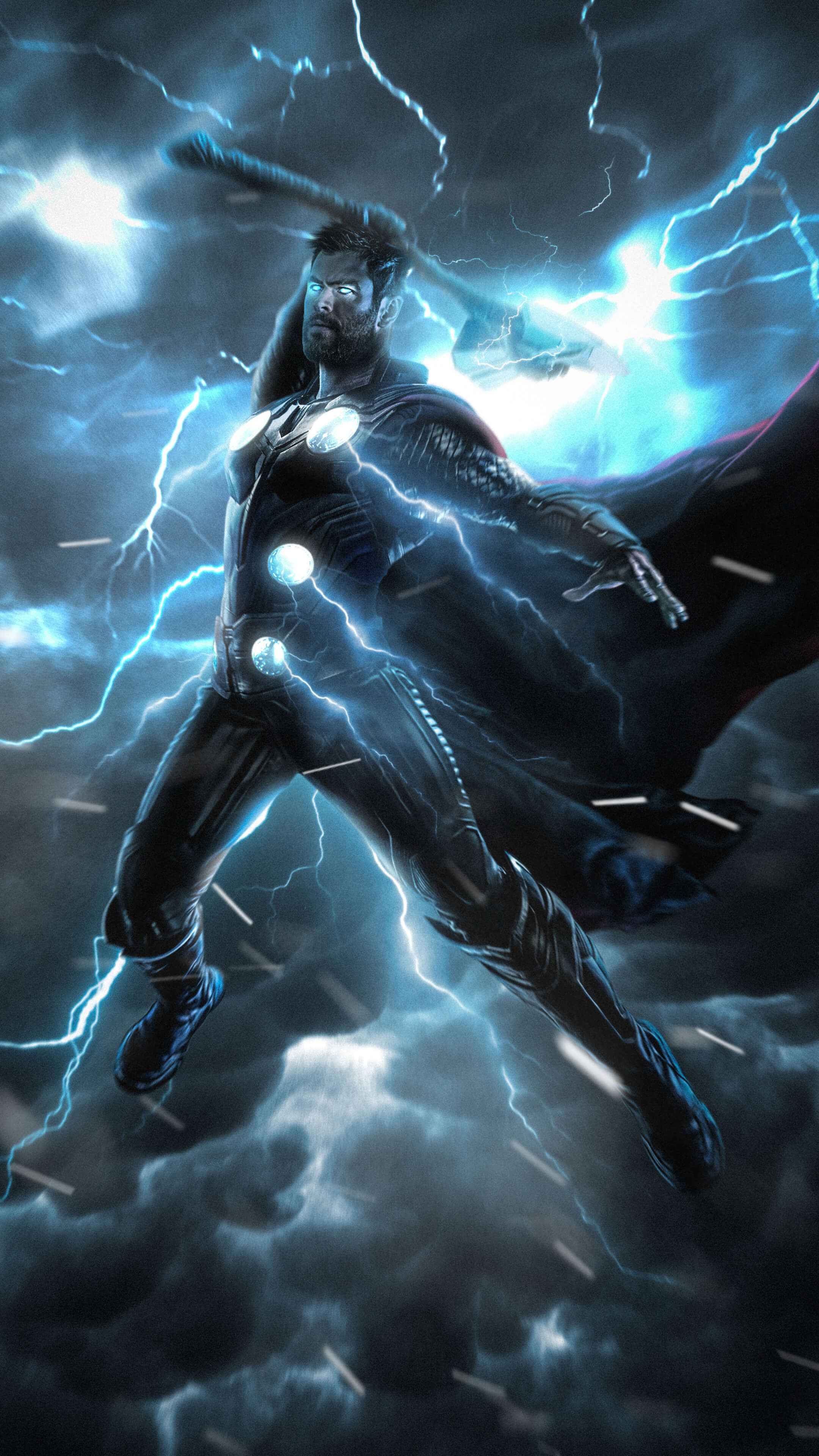 Thor with his hammer and lightning in the sky - Thor