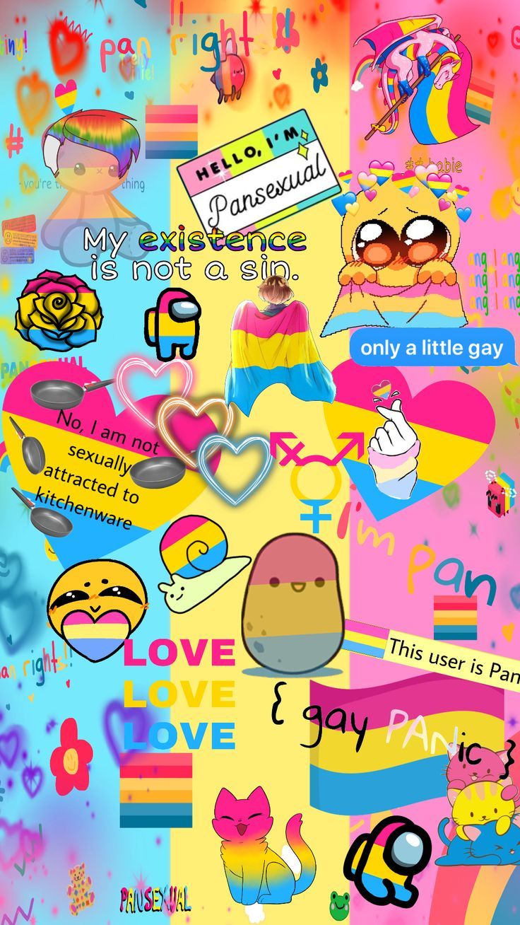 A colorful poster with stickers and pictures on it - Pansexual