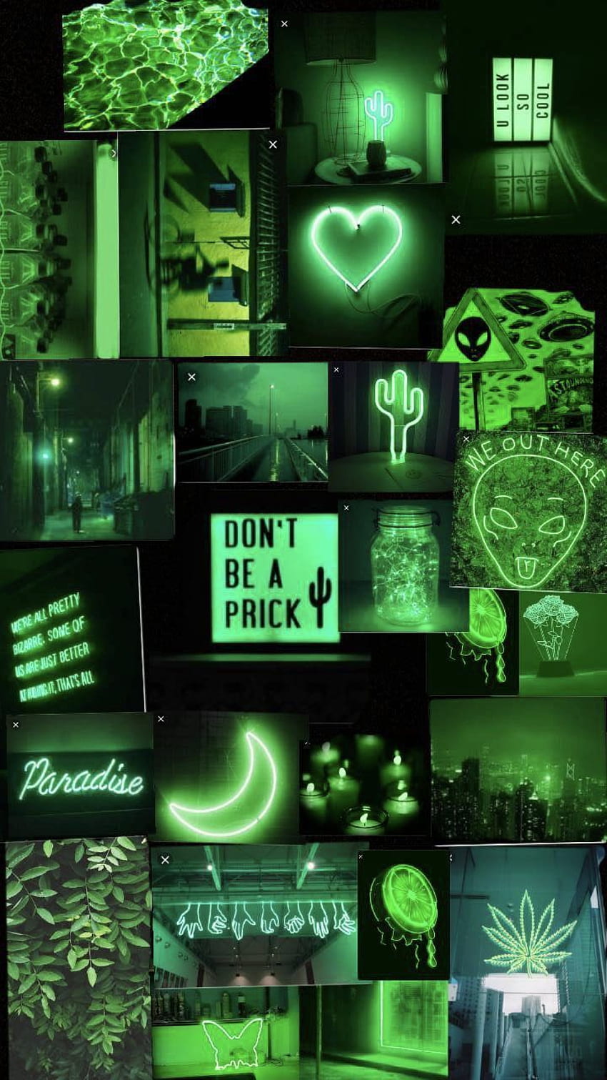 Aesthetic green background with pictures of plants, neon signs, and cacti - Technology, light green, dark green, soft green, lime green, neon green, Gemini