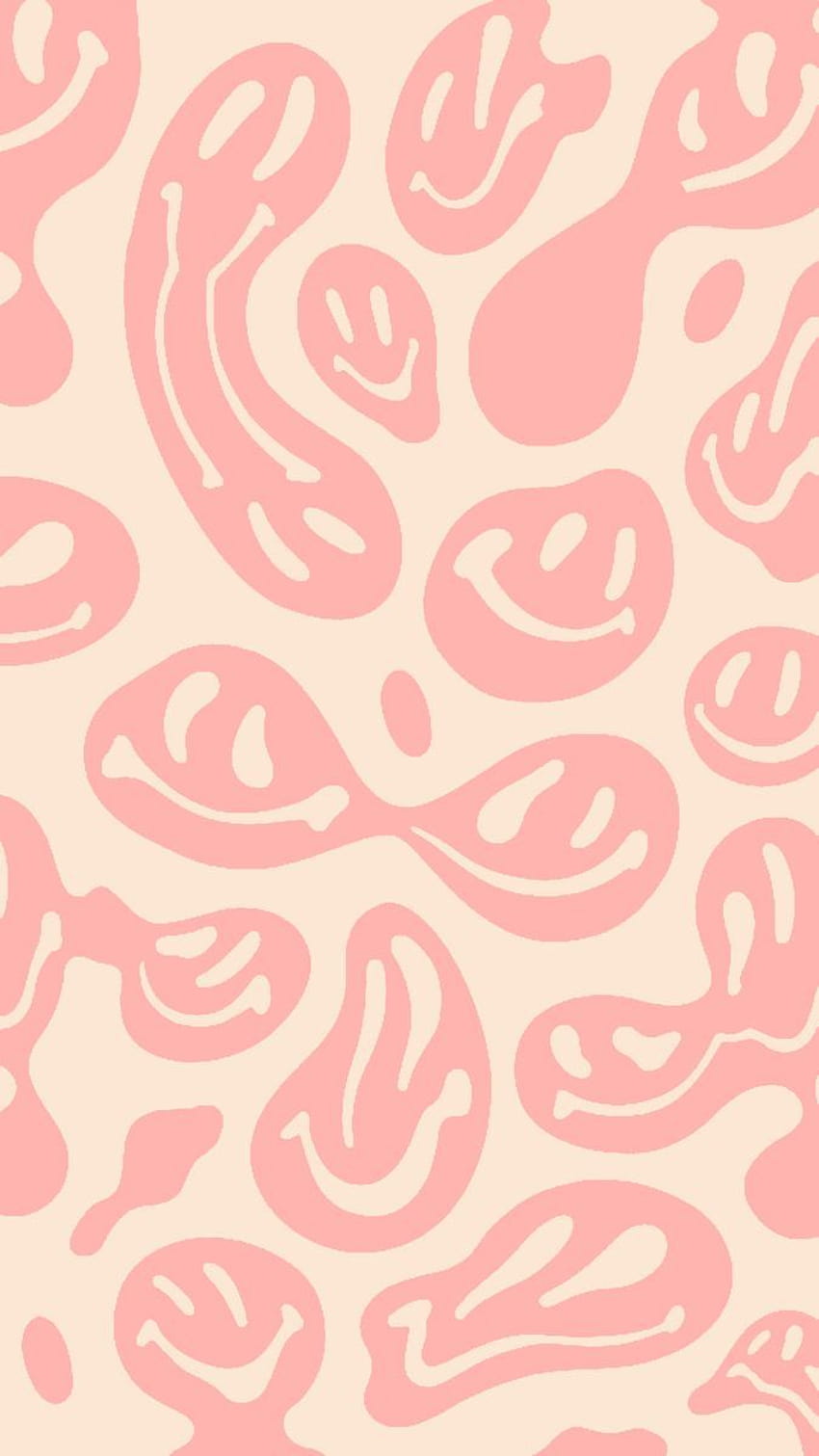A pink and white pattern with hearts - Preppy, Smiley