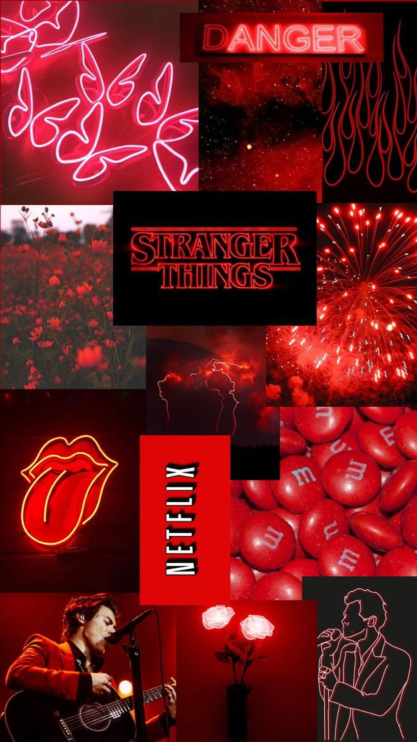 A collage of red and black images - Red, iPhone red, Netflix