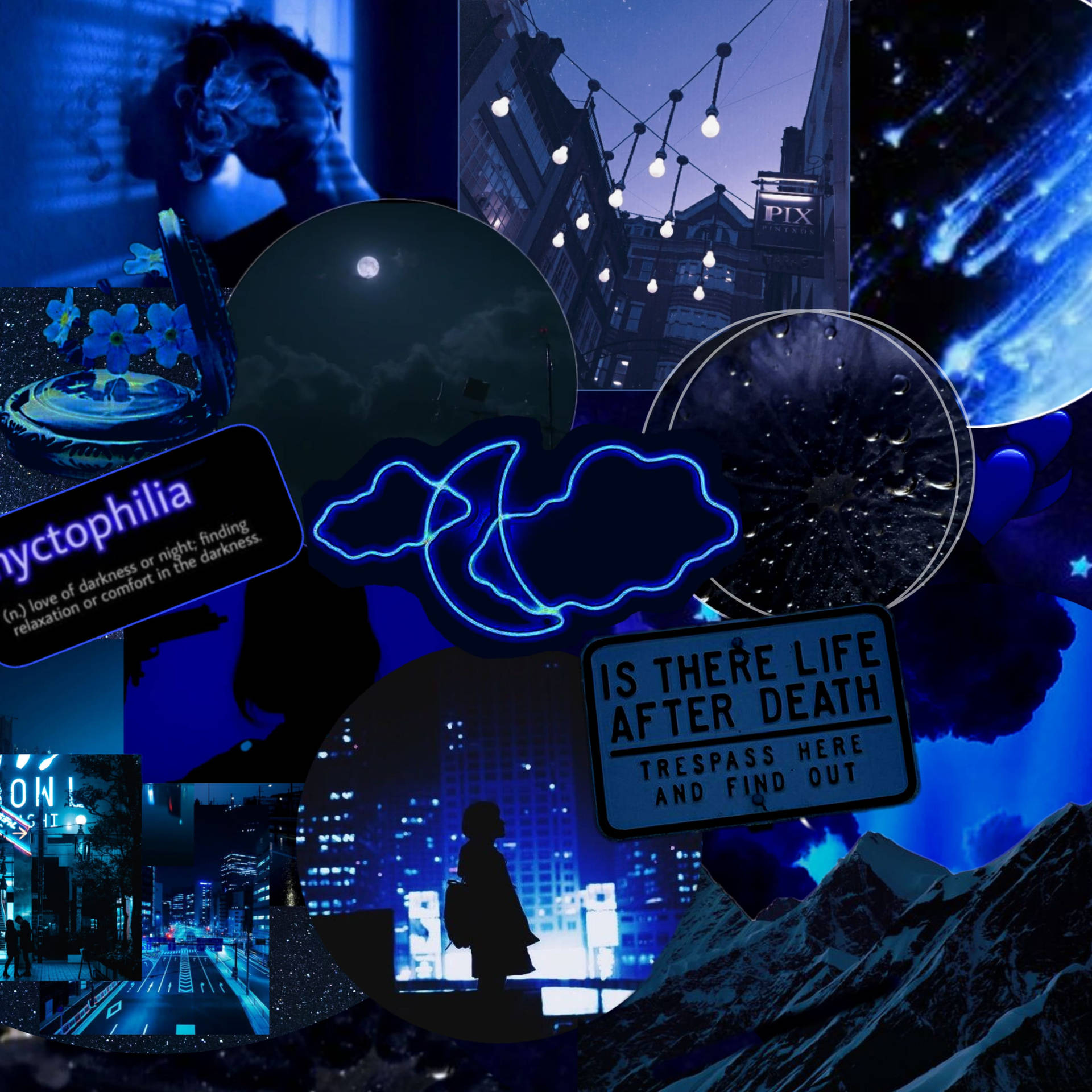 Download Dark Blue Aesthetic Night Collage Wallpaper