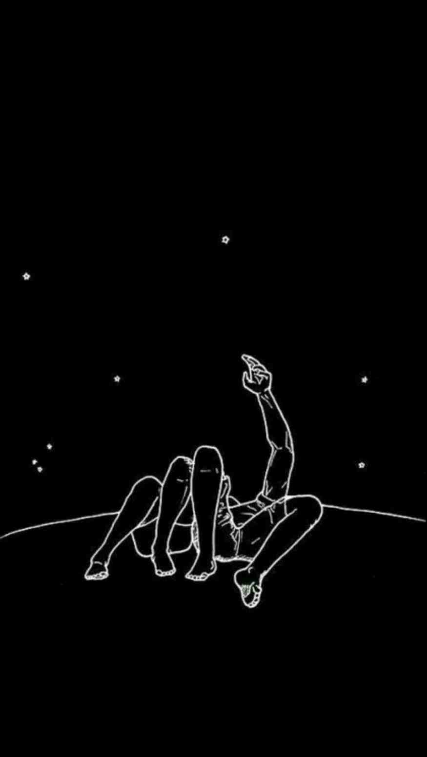 A couple sitting on the moon with the guy holding a bottle of wine - Sad