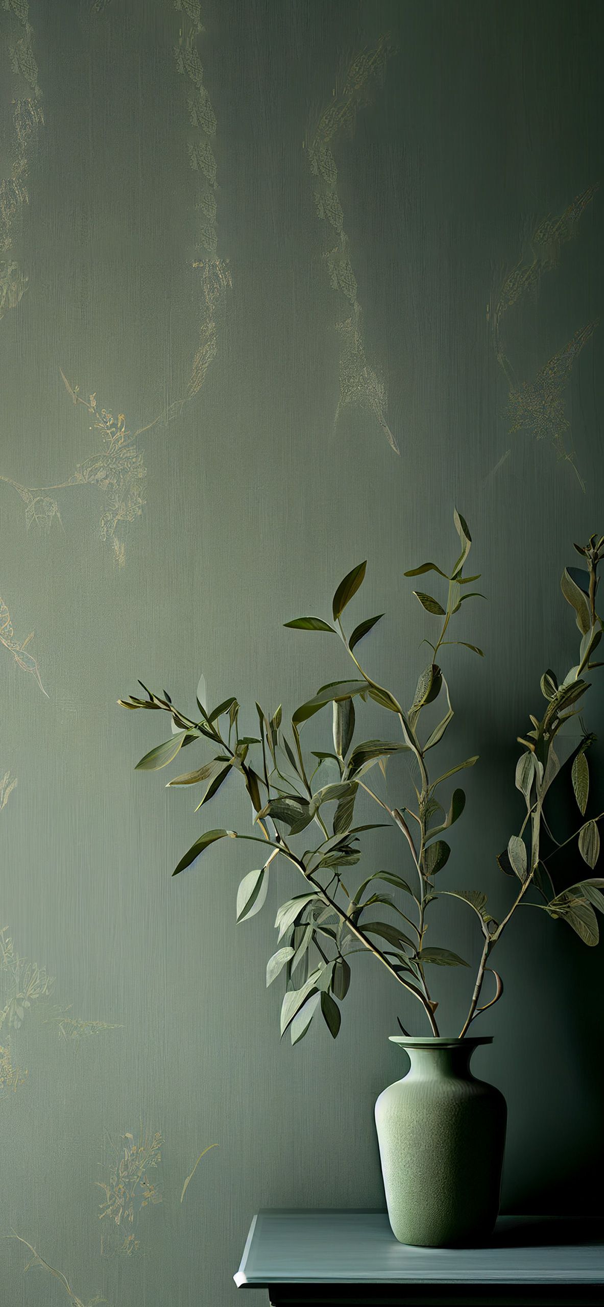 Vase with Olive Sage Green Wallpaper Aesthetic Wallpaper