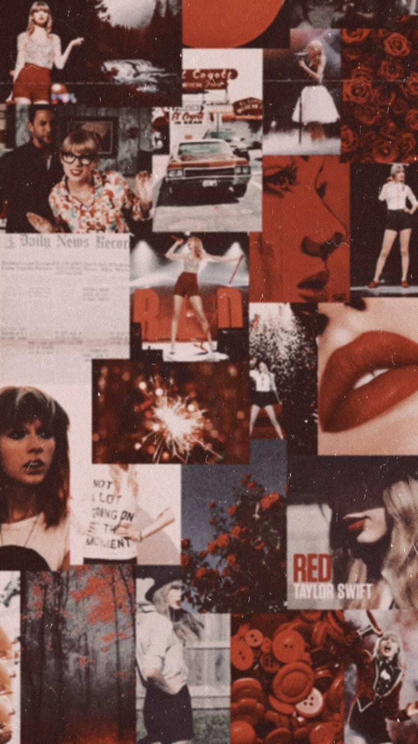 A collage of pictures with red and black - Taylor Swift