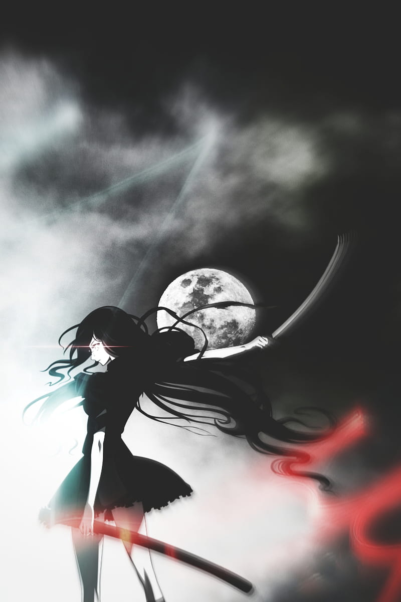 A girl with long hair holding an umbrella - Blood, dark anime, black anime