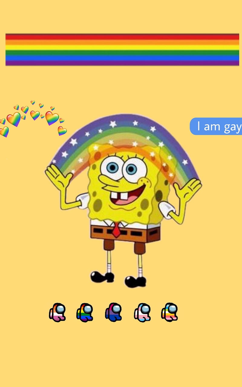 Spongebob with a rainbow and text that says 