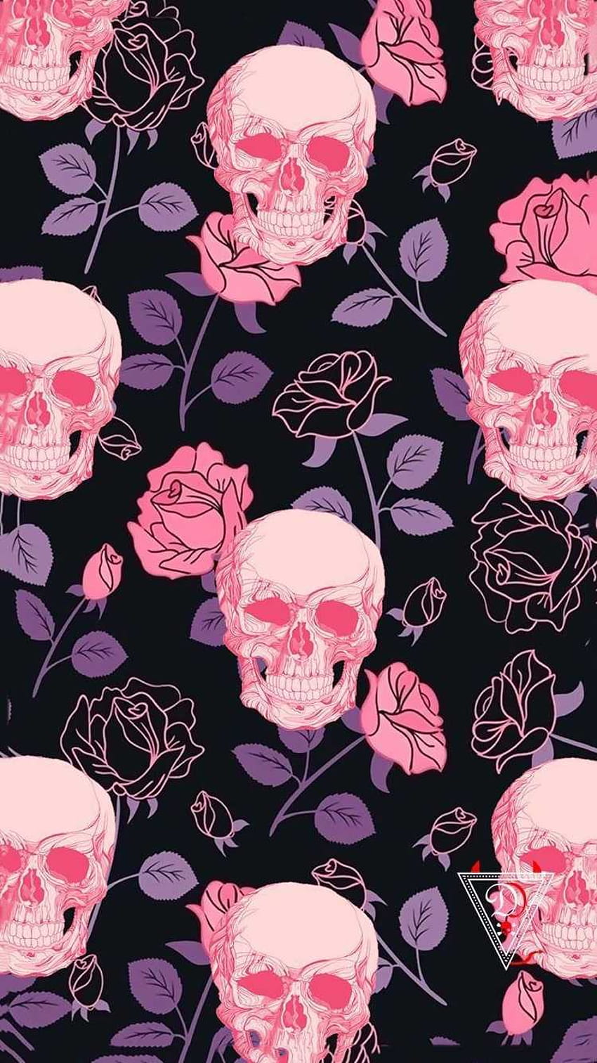 Aesthetic wallpaper with skulls and roses. - Gothic, skull, skeleton